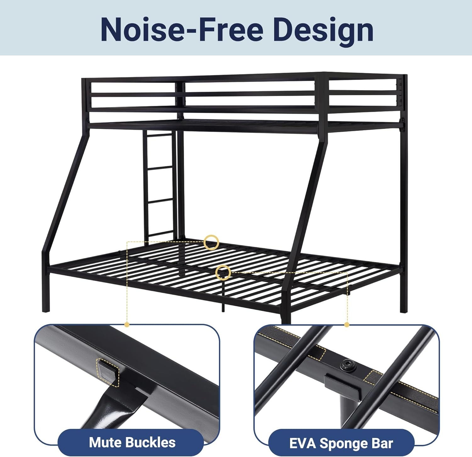 Metal Bunk Bed Twin Over Full Size for Junior & Adults with Ladder