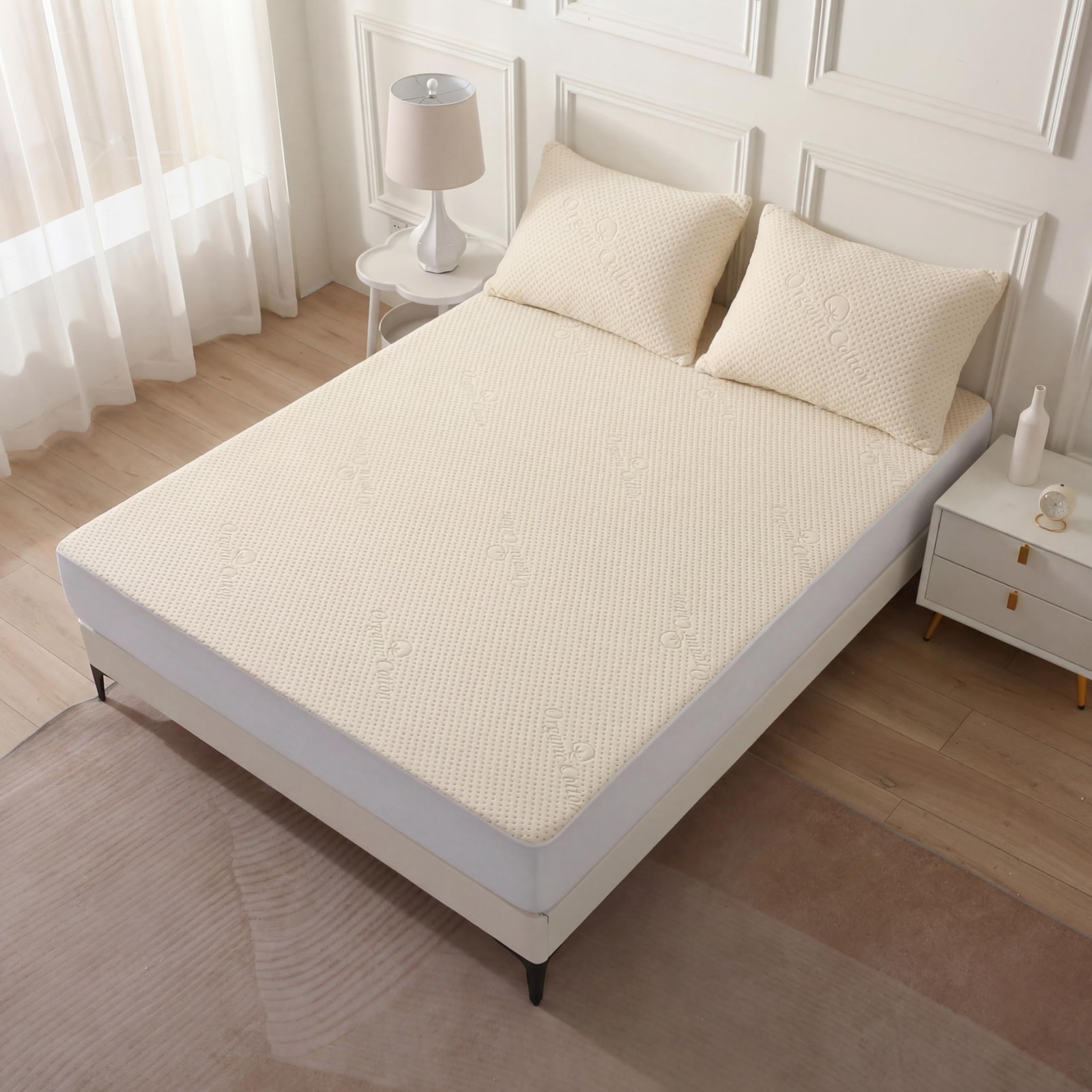 Luxury Waterproof Organic Mattress Protector Cal King California King, Ivory