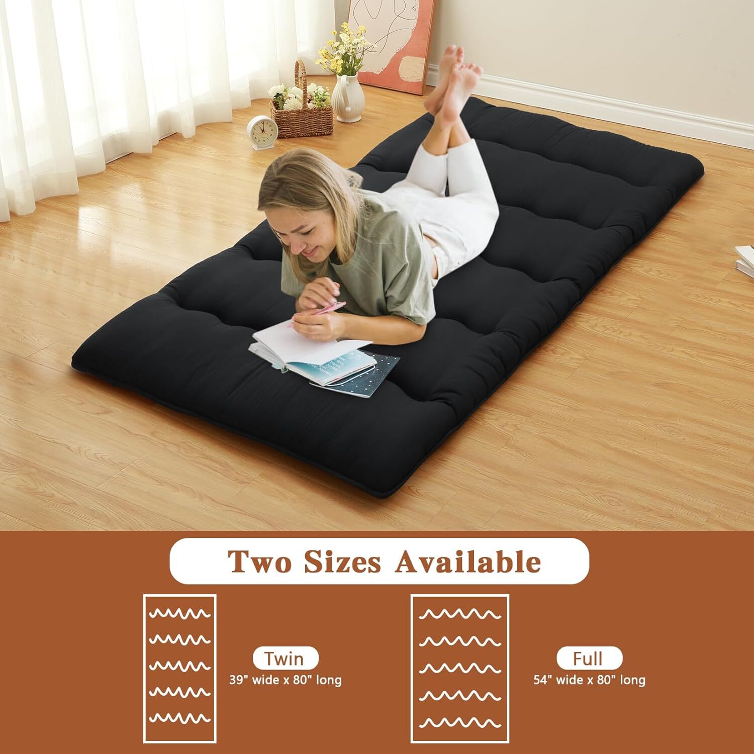 Foldable Japanese Floor Mattress Twin/Full/Queen Roll Up Mattress Sleeping Pad