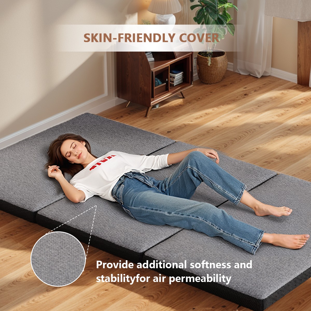 Portable 4/6Inch Folding Mattress Topper with Machine Washable Corduroy Cover