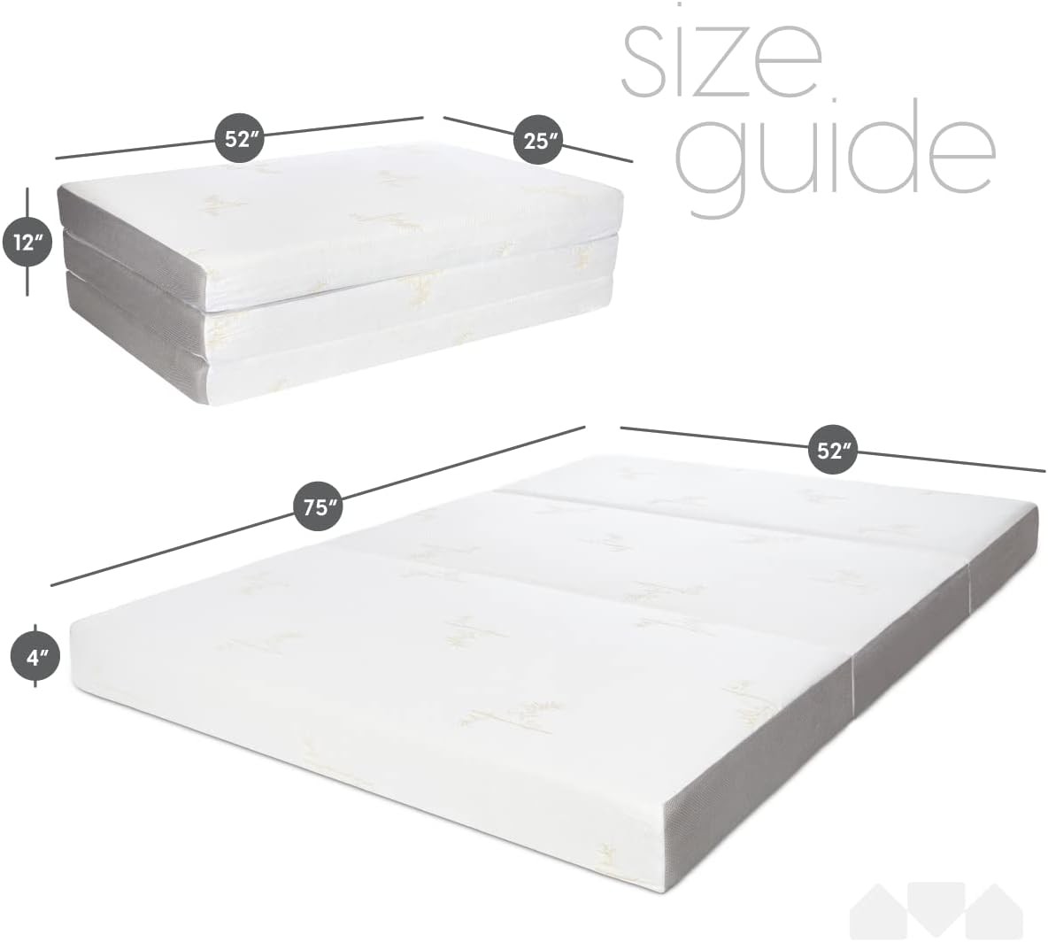 Washable Cover Full Tri Fold Mattress 75x52x4 Inches