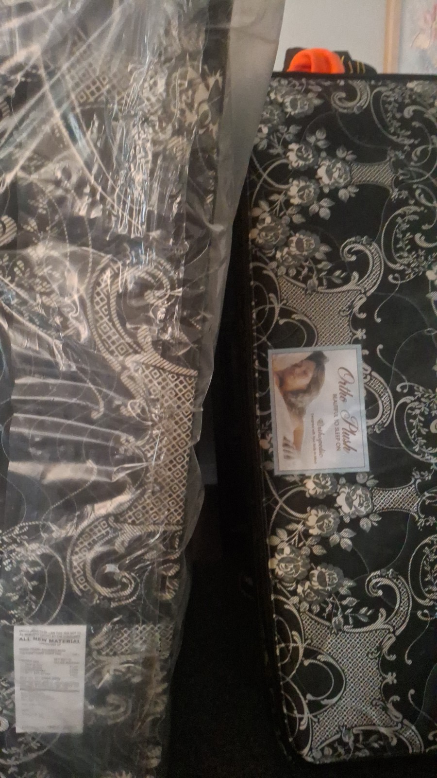 Ortho Plush Orthopedic Mattress Floral Pattern Black White Bedroom Rectangle