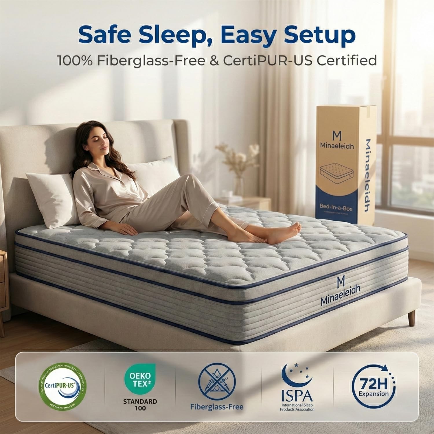 Full Size Mattress 12 Inch, Medium Firm Boxed Hybrid Mattress, Cooling Gel Me…
