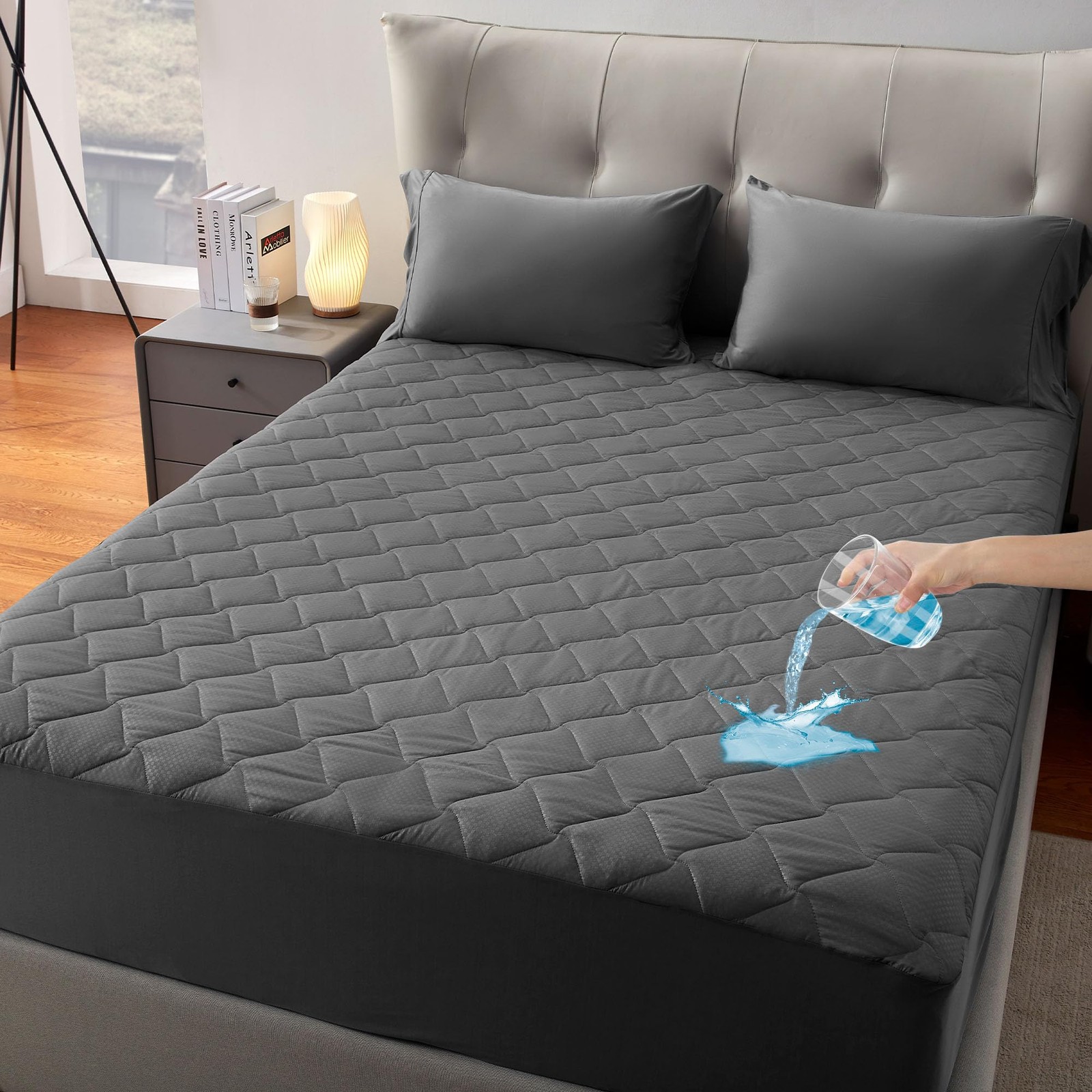 SLEEP ZONE Waterproof Mattress Protector Pad King Machine King, Gray