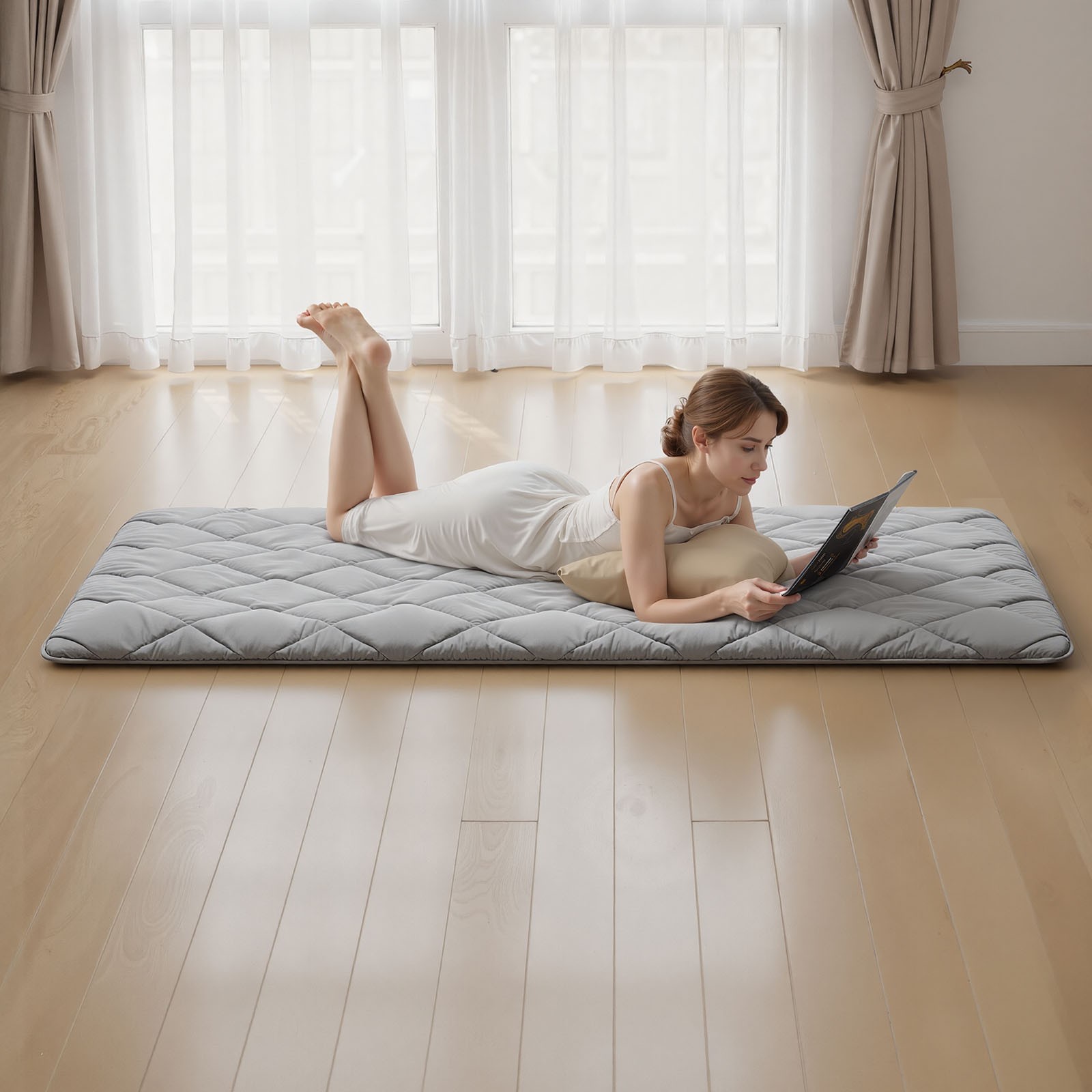 VEVOR Japanese Tatami Mat Twin Foldable Futon Mattress with Storage Bag Gray