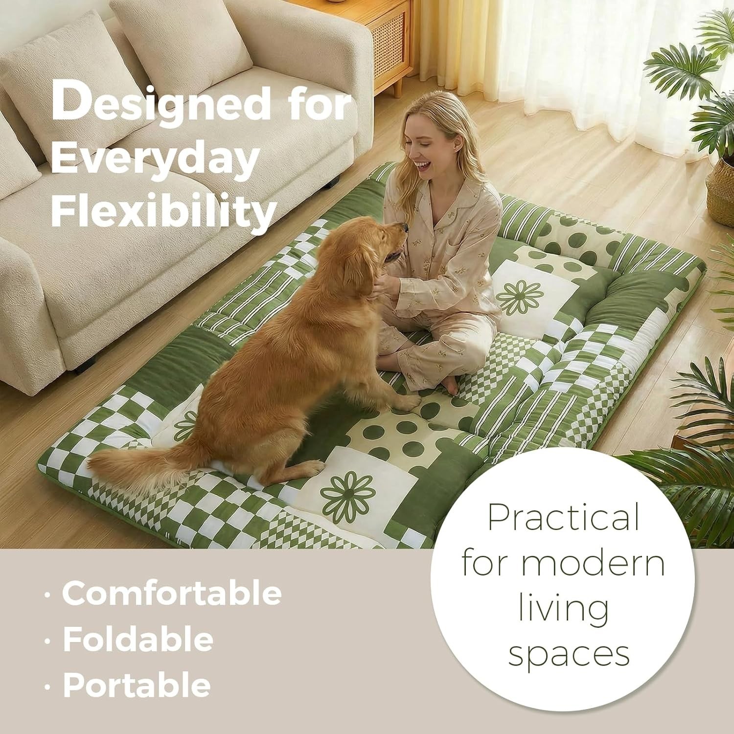Foldable Japanese Floor Mattress Full 80″x54″ 2.5″ 3-Layer Foam Anti-Slip Cover