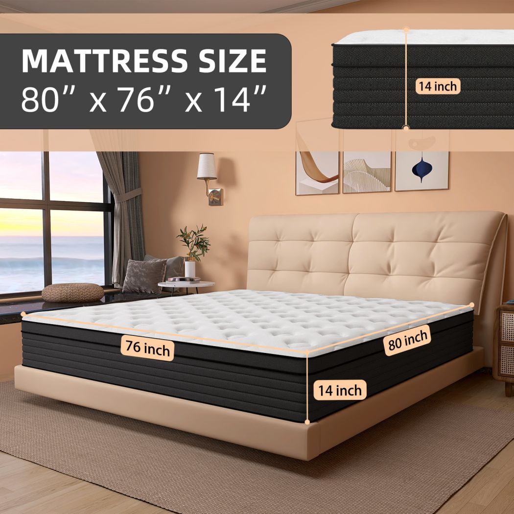 14 Inch King Mattress Hybrid Gel Memory Foam Medium Firm Innerspring In A Box