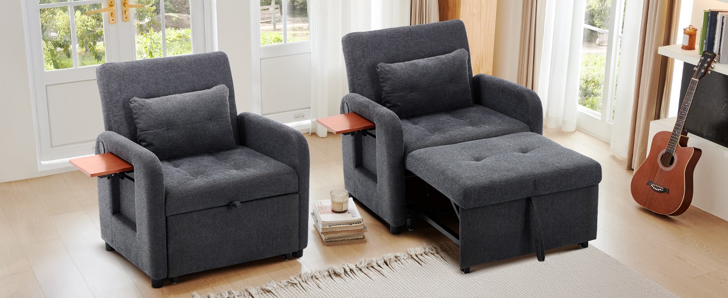 Convertible Sleeper Chair-Fabric Futon Sofa Bed, Single Sleeper