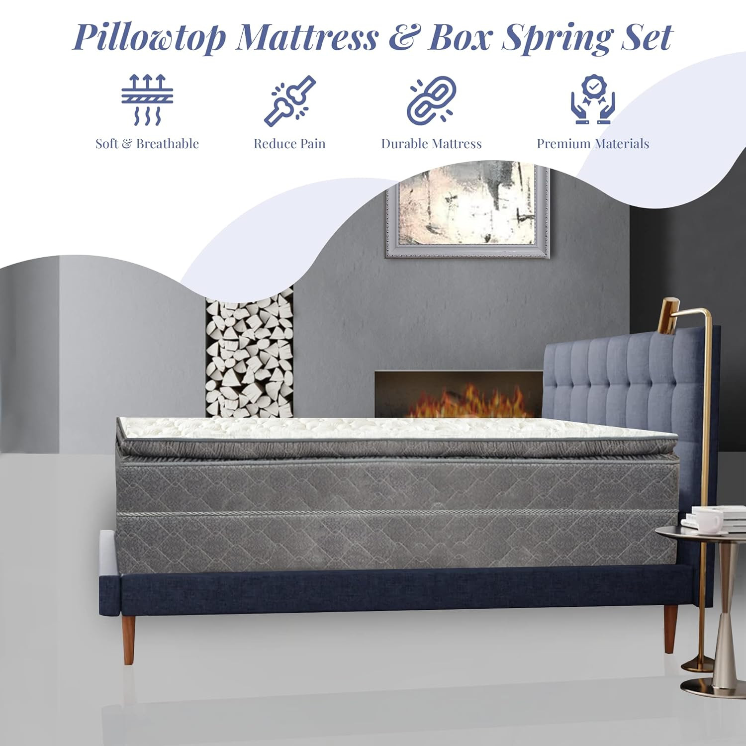 Queen 10-Inch Plush Pillowtop Innerspring Mattress & 8″ Box Spring