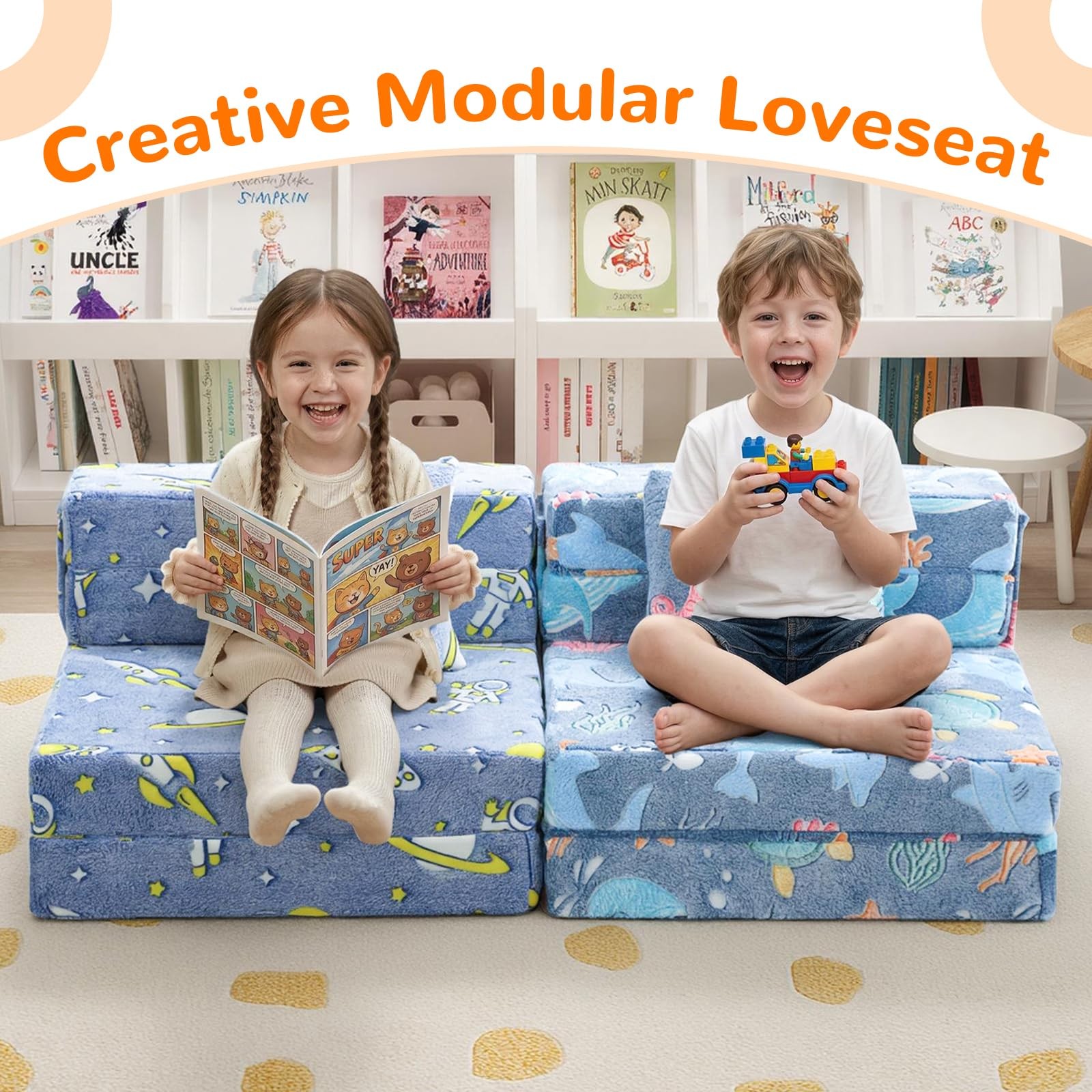 Foldable Futon Chair Bed for Kids, Glow Tri-fold Sofa Bed Convertible Toddler…