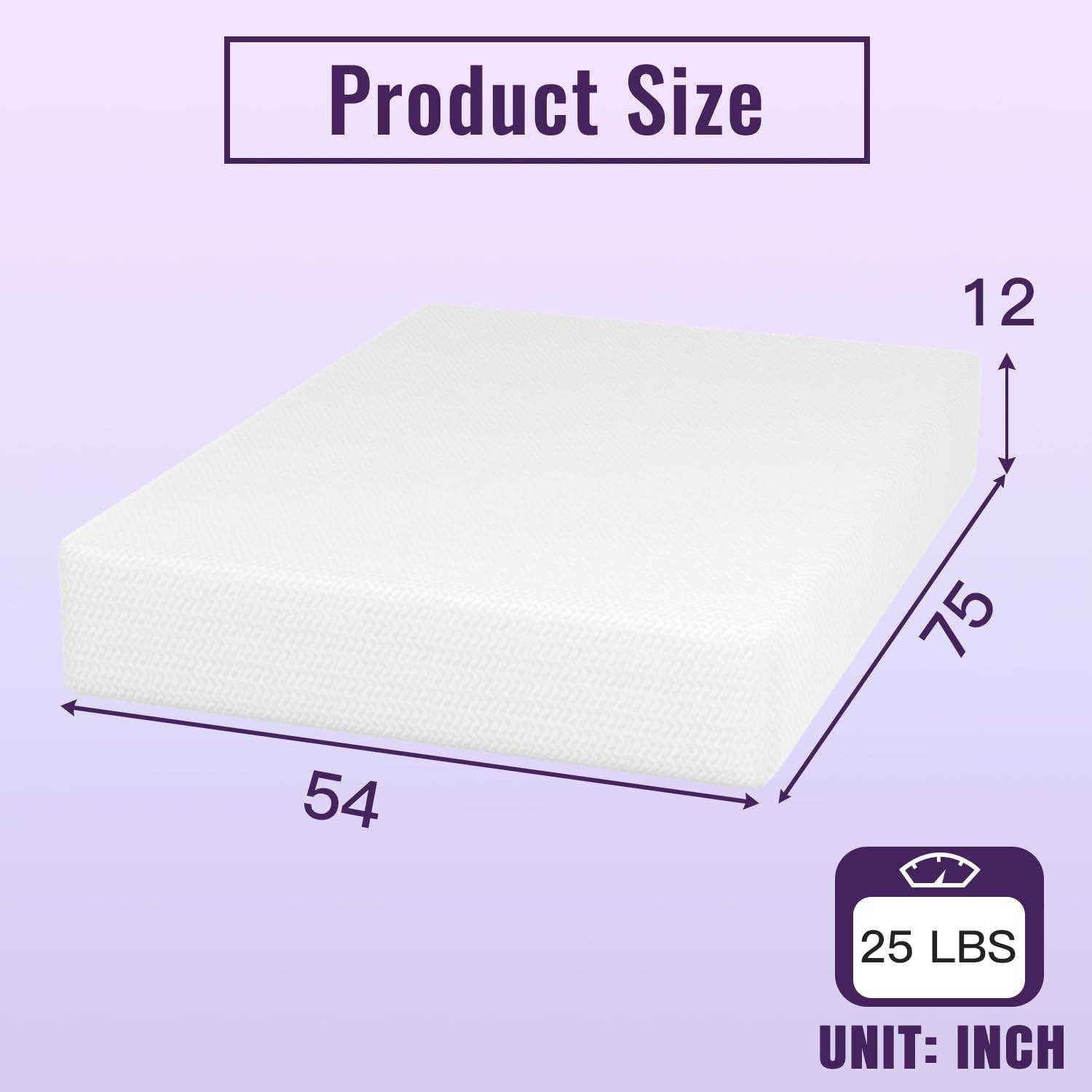 Full 12in Charcoal Memory Foam Mattress with Removable Cover