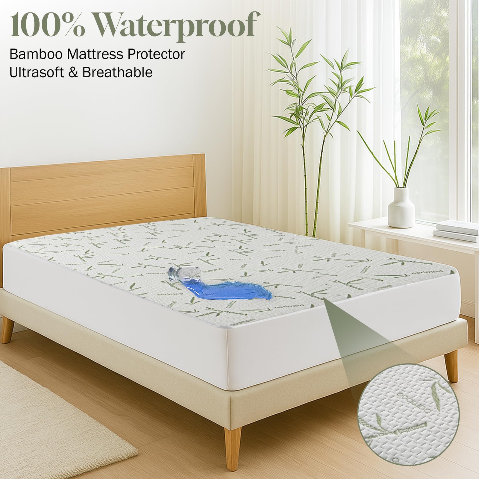 Hannah Linen Twin Mattress Protector, Cooling Rayon dervied from Twin, White