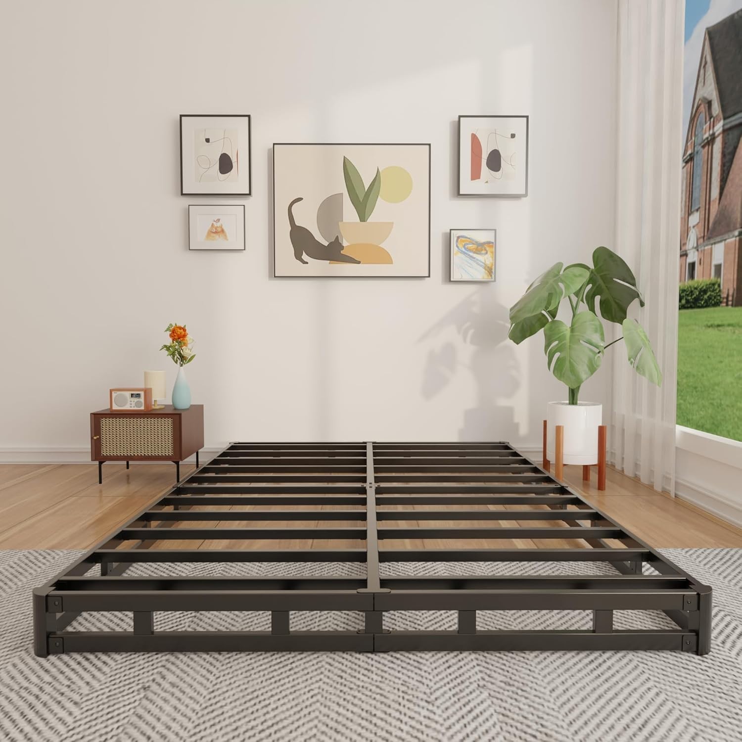 King Box Spring 4 Inch Low Profile Mattress Foundation Metal Bed Base