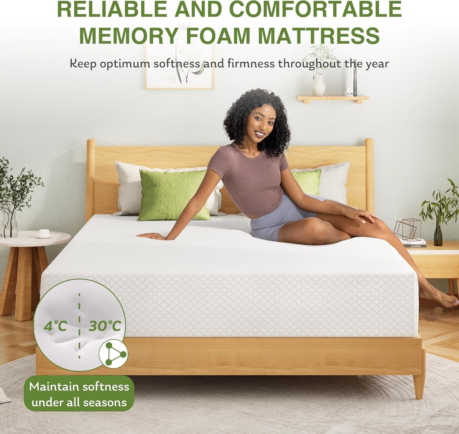 Twin XL Memory Foam Mattress with Cooling Green Tea Gel, 80”L x 38”W