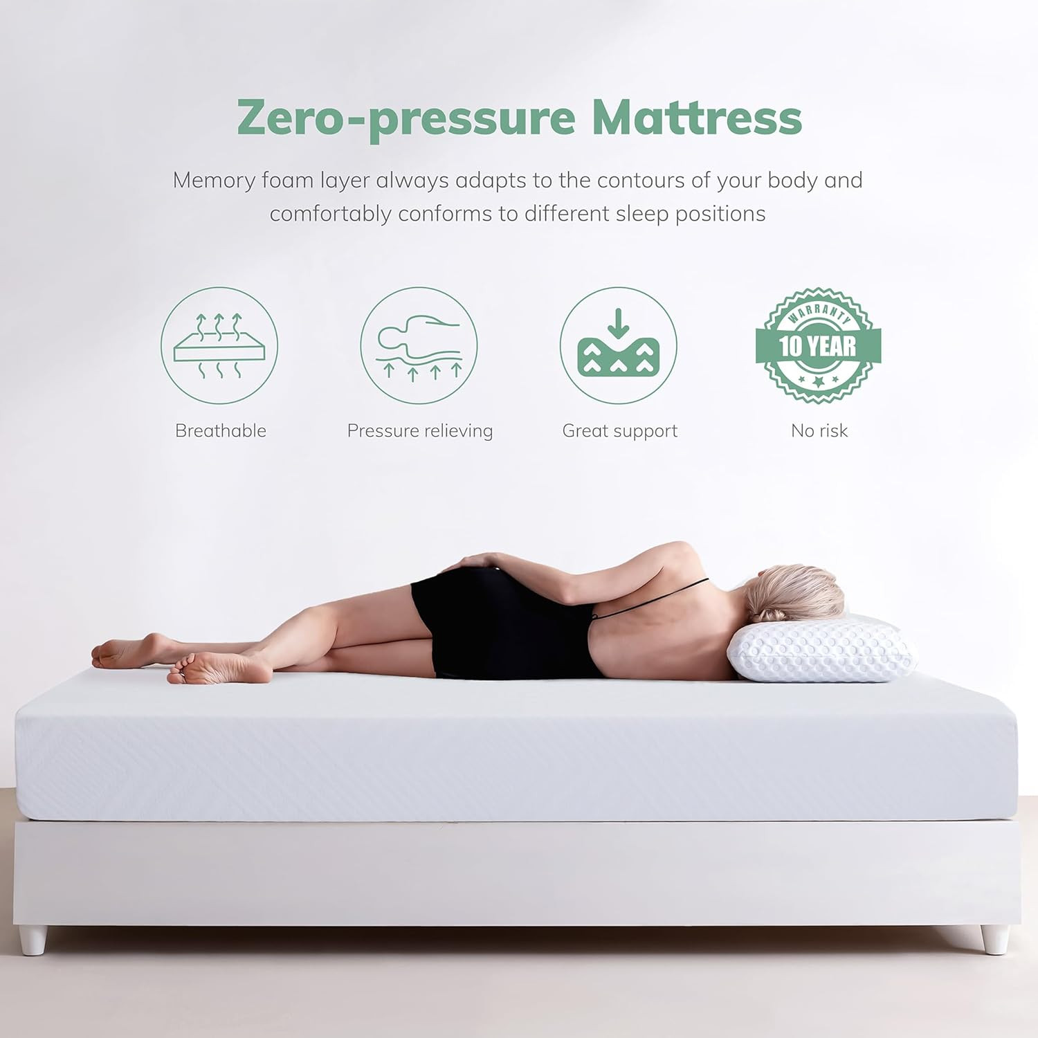 EGO White 10 Inch Full Green Tea Memory Foam, Gel Mattress Bed in a Box, Certipu