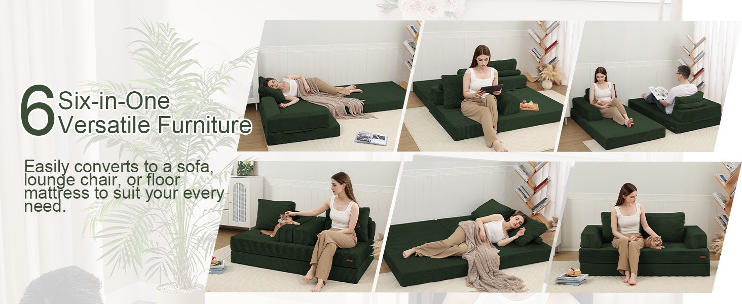 AX Convertible Sofa Bed, Folding Floor Couch Corduroy Fold Out Couch