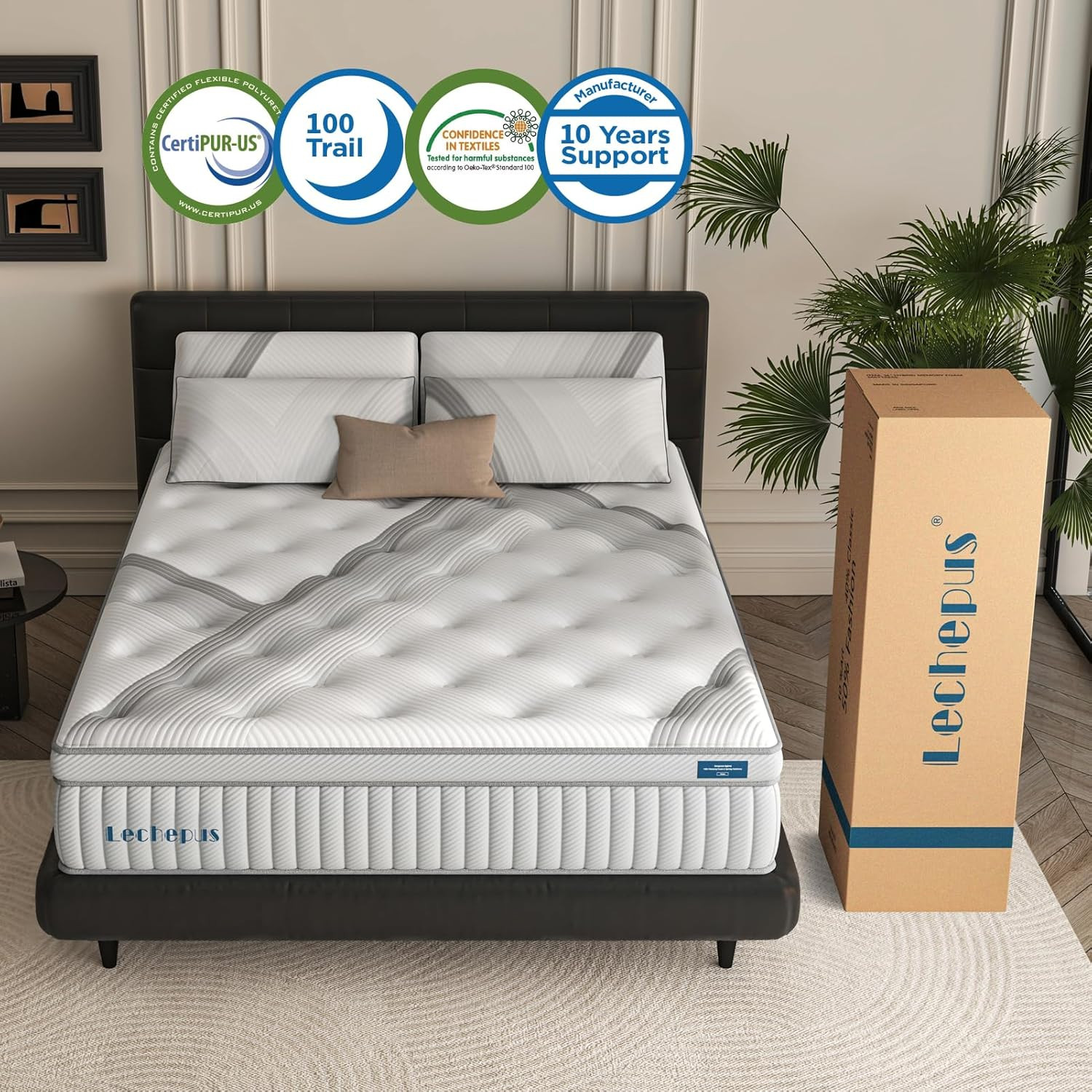 Lechpeus 14″ Medium Plush Hybrid Mattress – Comfort & Support for Better Sleep
