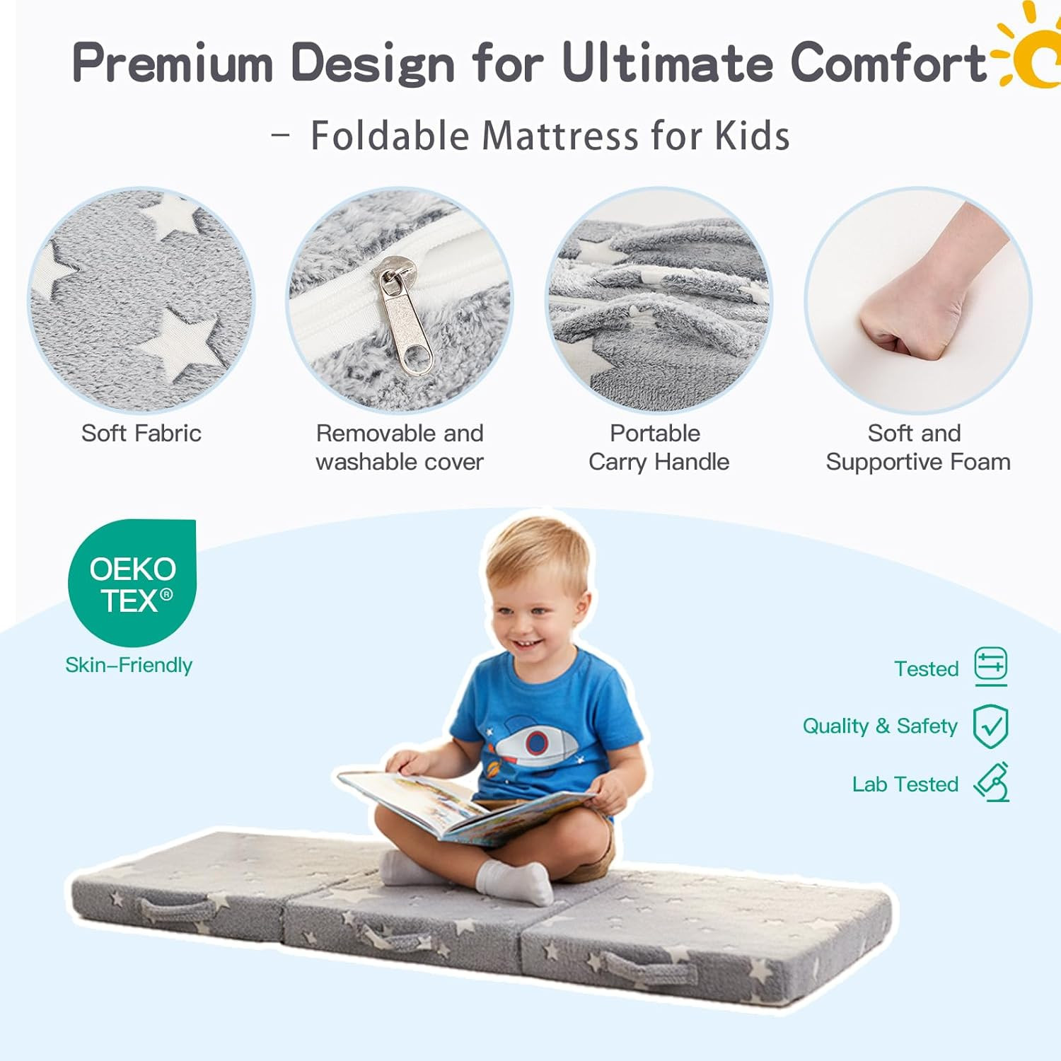 Foldable Floor Mattress for Kids-Glow in the Dark Toddler Nap Mat with Storage B