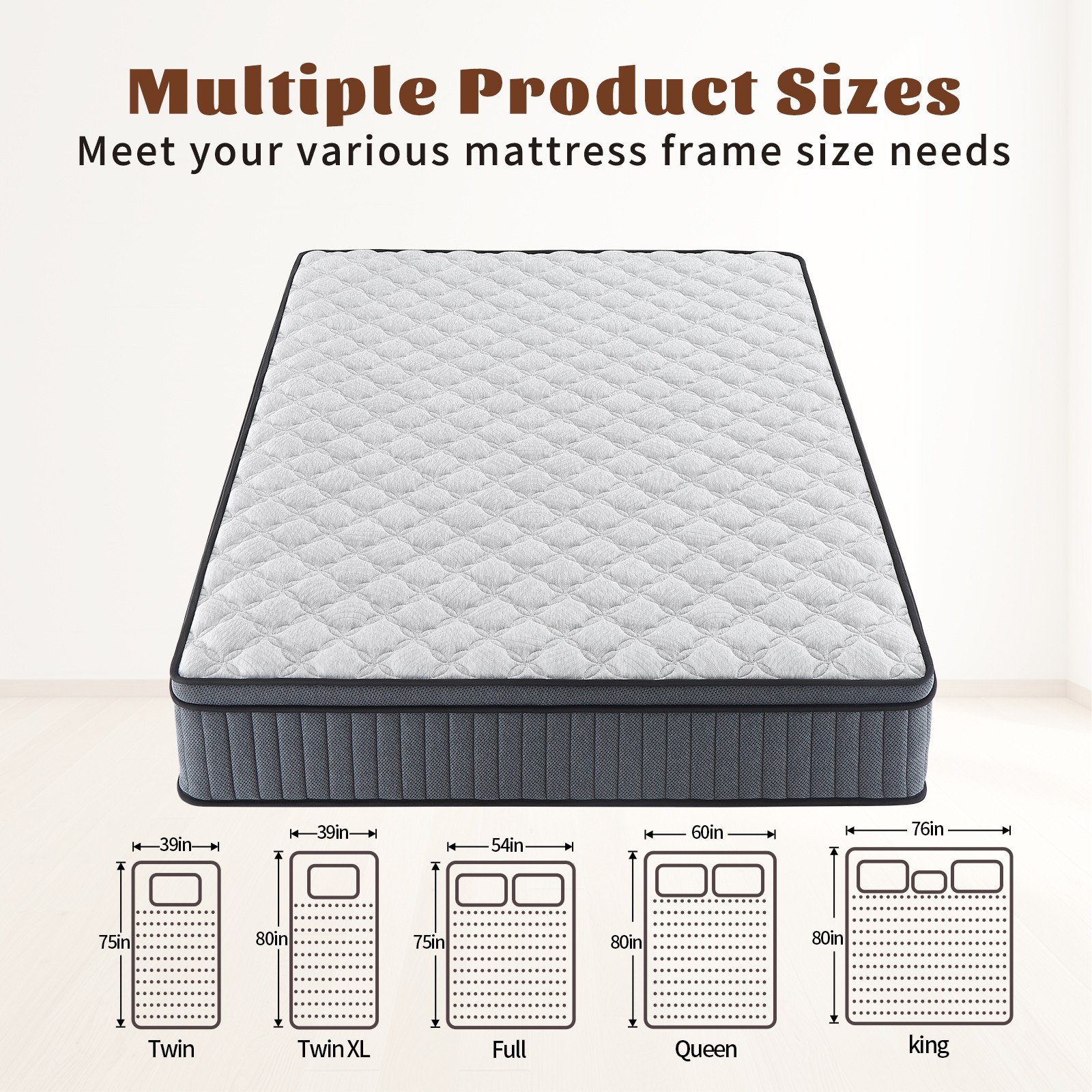 Hybrid Mattress in a Box–10 Inch 12Inch Gel Memory Foam and Innerspring Mattress