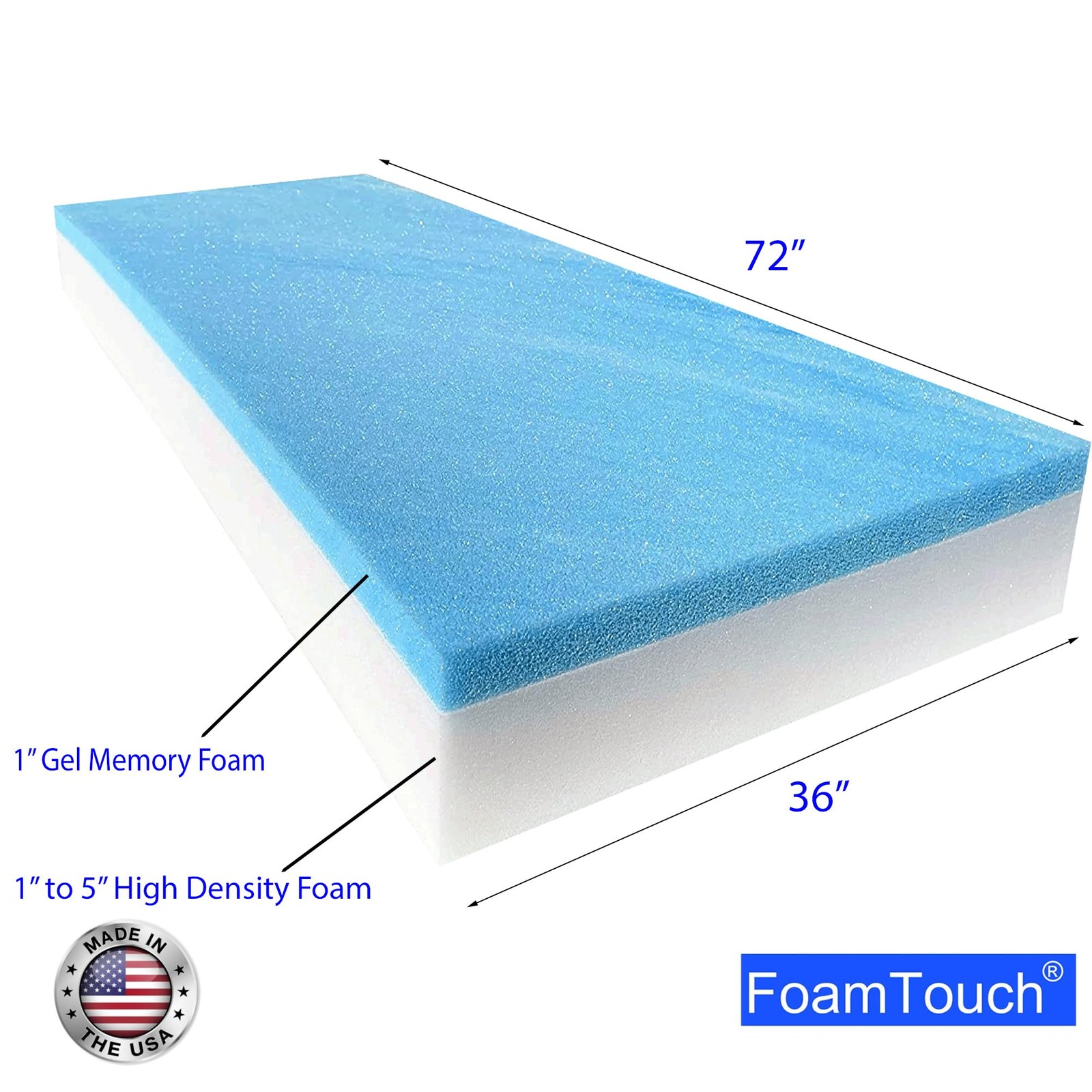 5″ Height x 36″ Width x 72″ Length Camper/RV bunk Mattress with Gel Memory Fo…