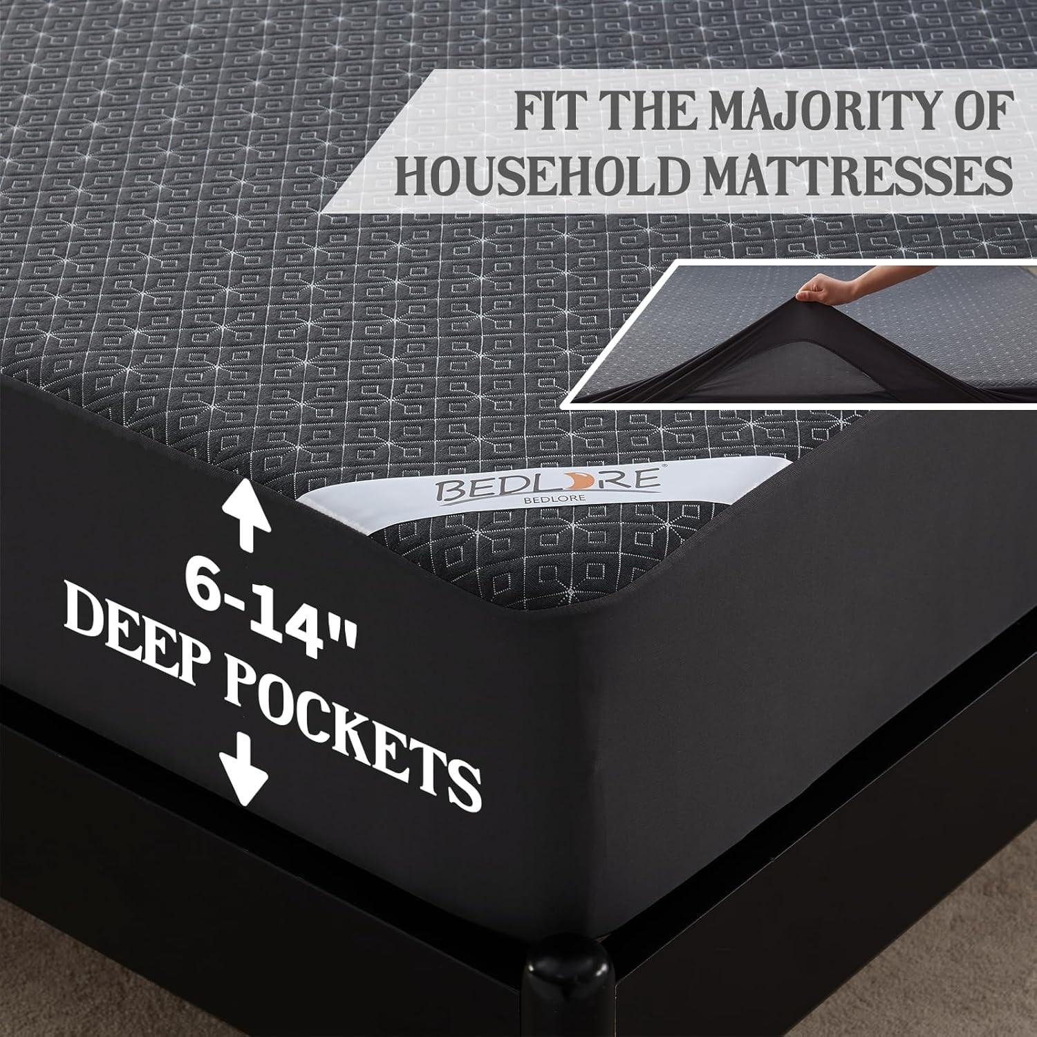 BEDLORE Waterproof Twin XL Mattress Protector, Noiseless XL, Dark Grey
