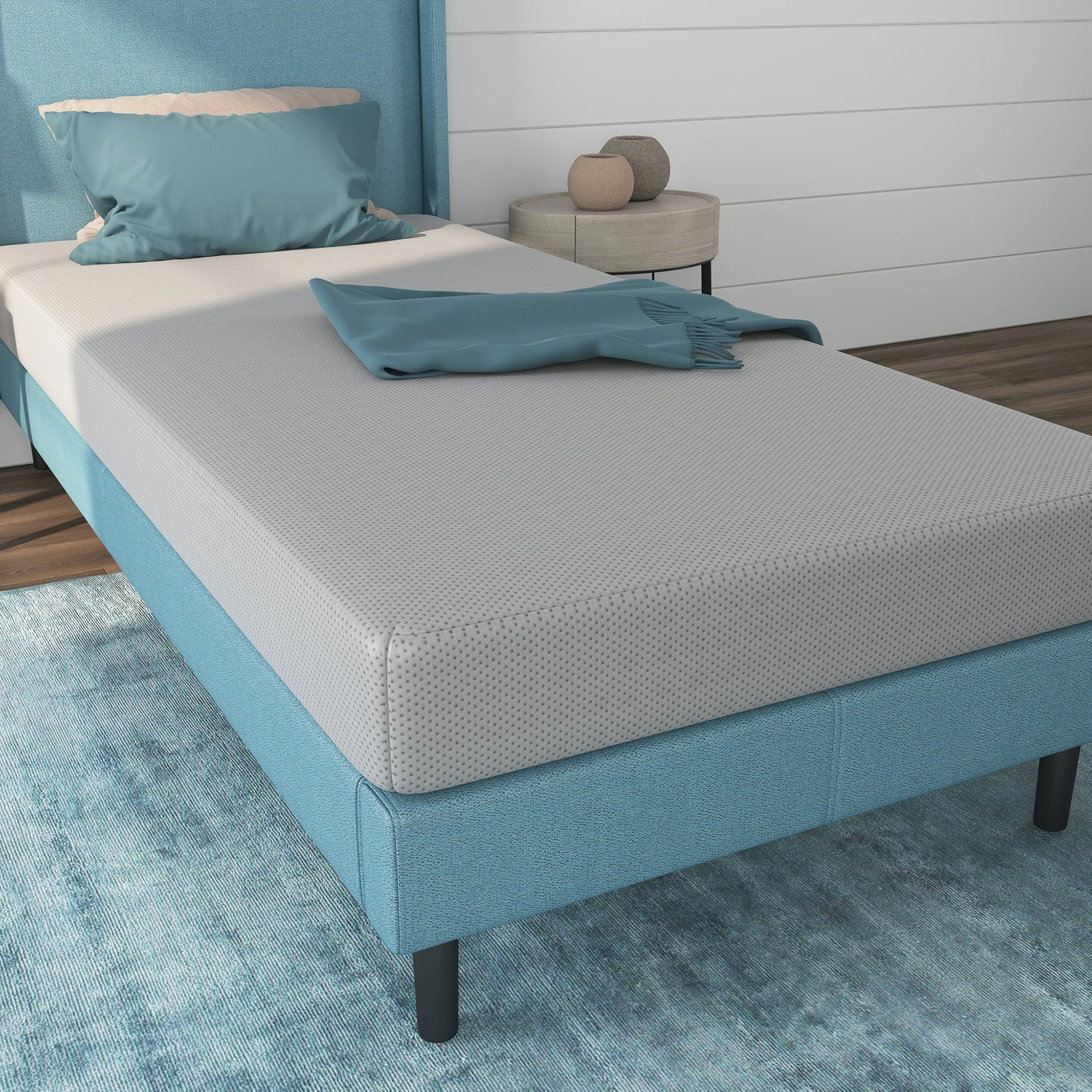 Gray Grey Twin Memory Foam Mattress Bunk Bed Size 5″ 5 Inch Single Eggcrate Base