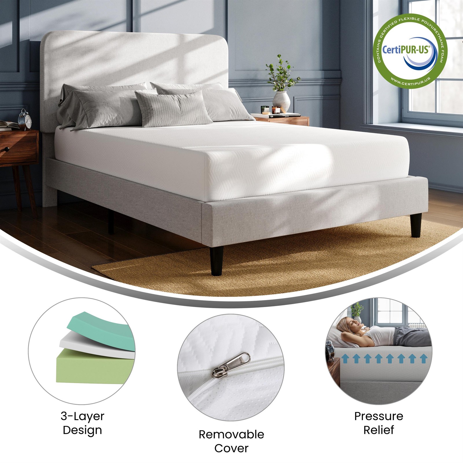 Green Tea Cooling Gel 3-Layer Memory Foam Queen 10″ Cooling Mattress in a Box