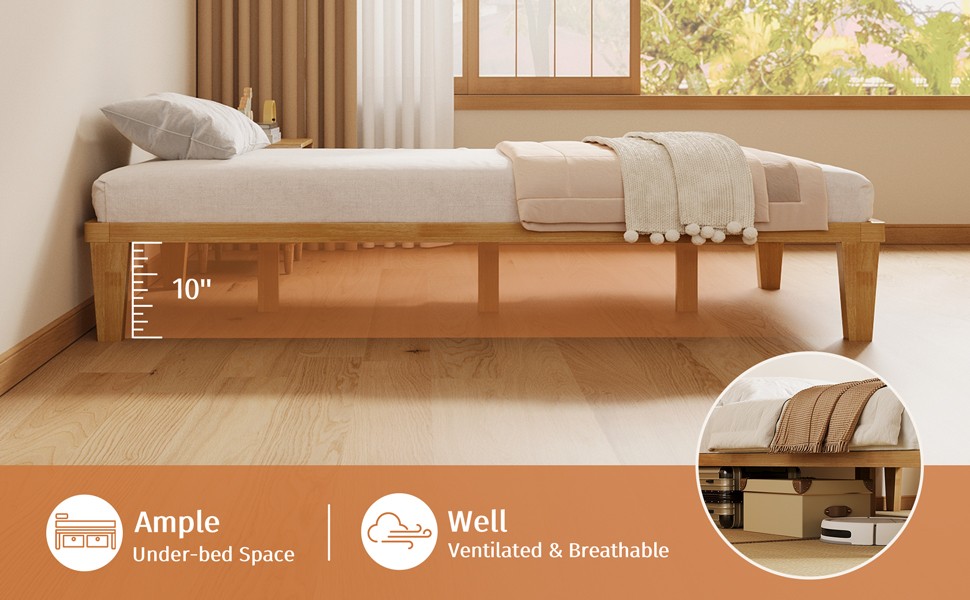 Twin-XL Platform Bed Fre – 12 Inch Solid Wood Mattr Foundat