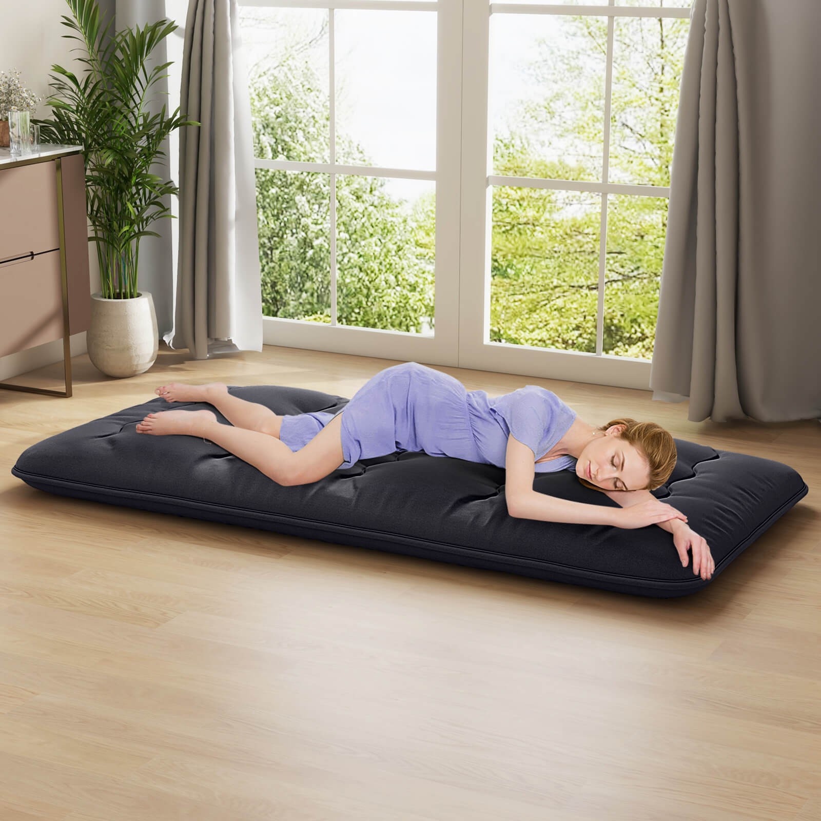 Twin Futon Mattress Washable Cover Carry Bag Japanese Floor Sleeping Pad Black
