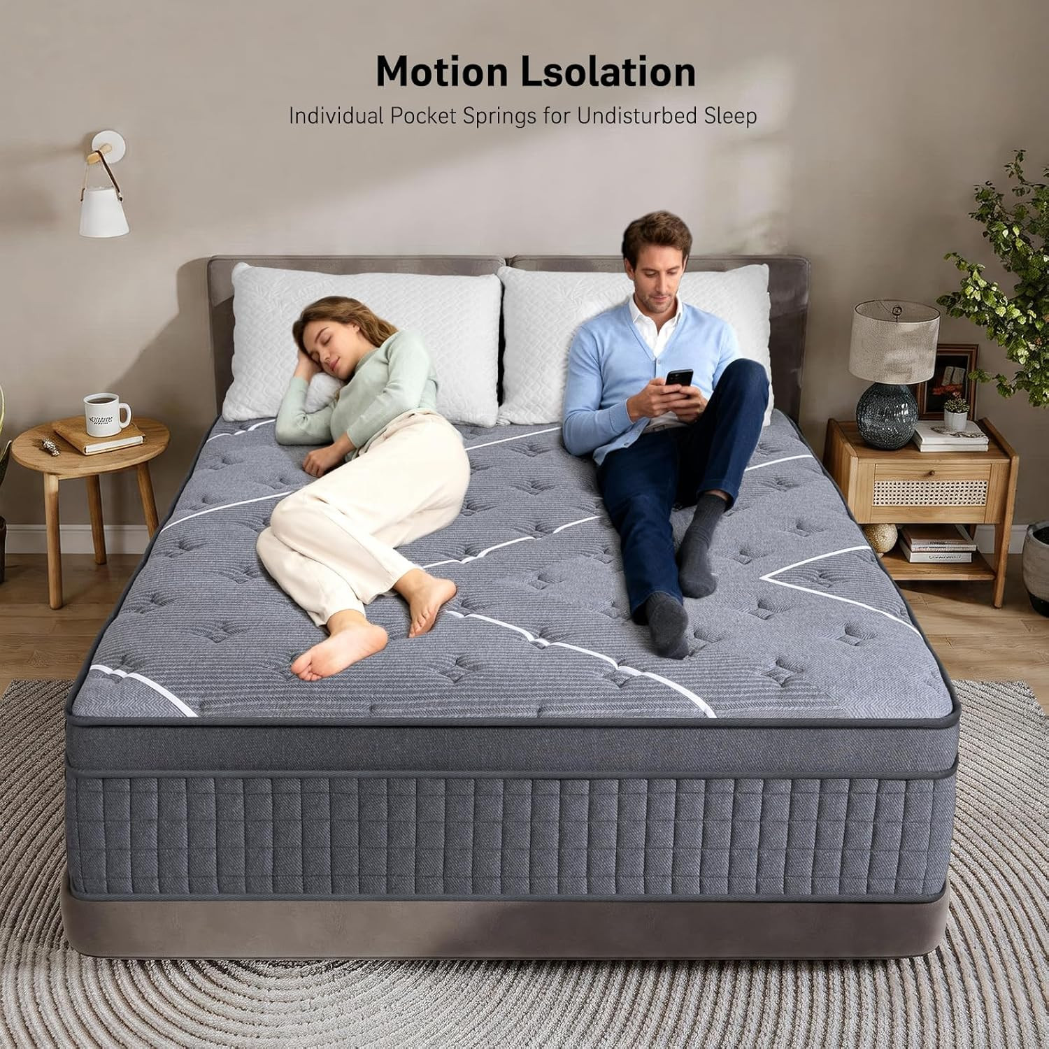 Full Size 12″ Hybrid Mattress Memory Foam Pocket Spring Medium Firm