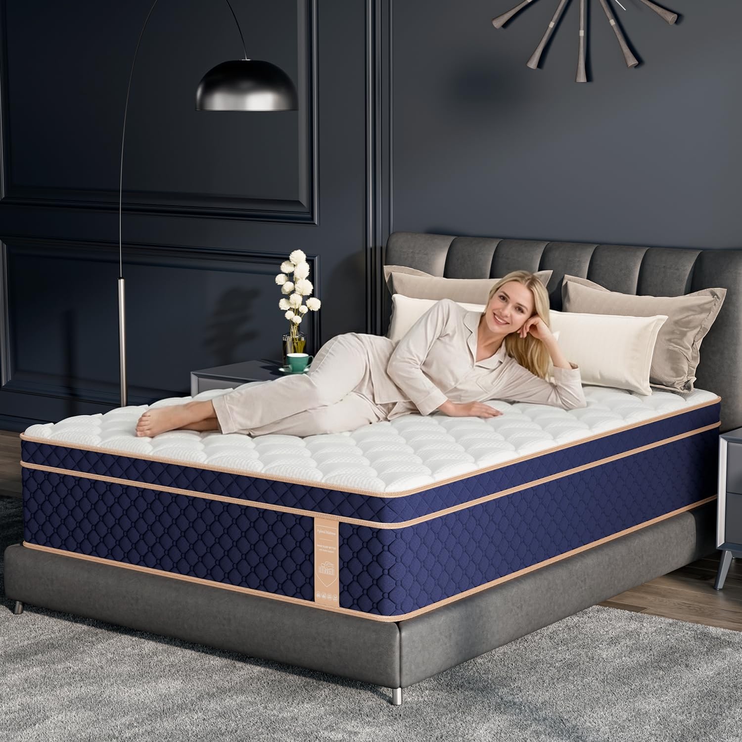 VILASOAR 12 Inch Queen Mattress, Hybrid Mattresses in a Box with Gel Memory F…