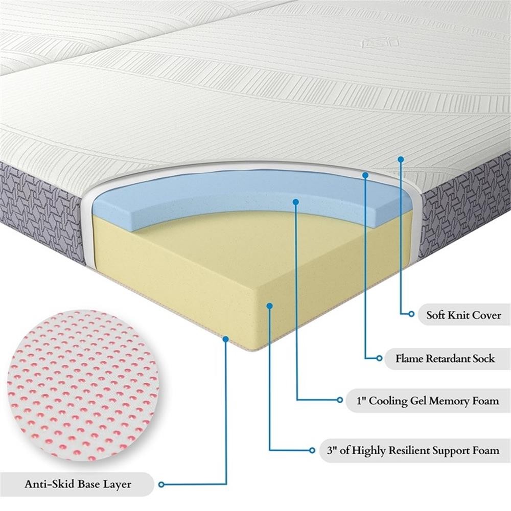 Pemberly Row Contemporary Queen 4″ Memory Foam Folding Mattress in Gray