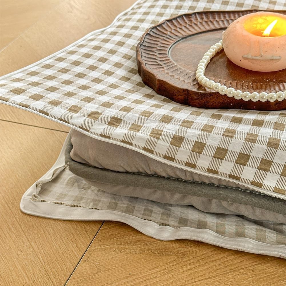 Floor Mattress Cover Gingham Checkered Futon Cover Guest Bed Japan Taupe Full
