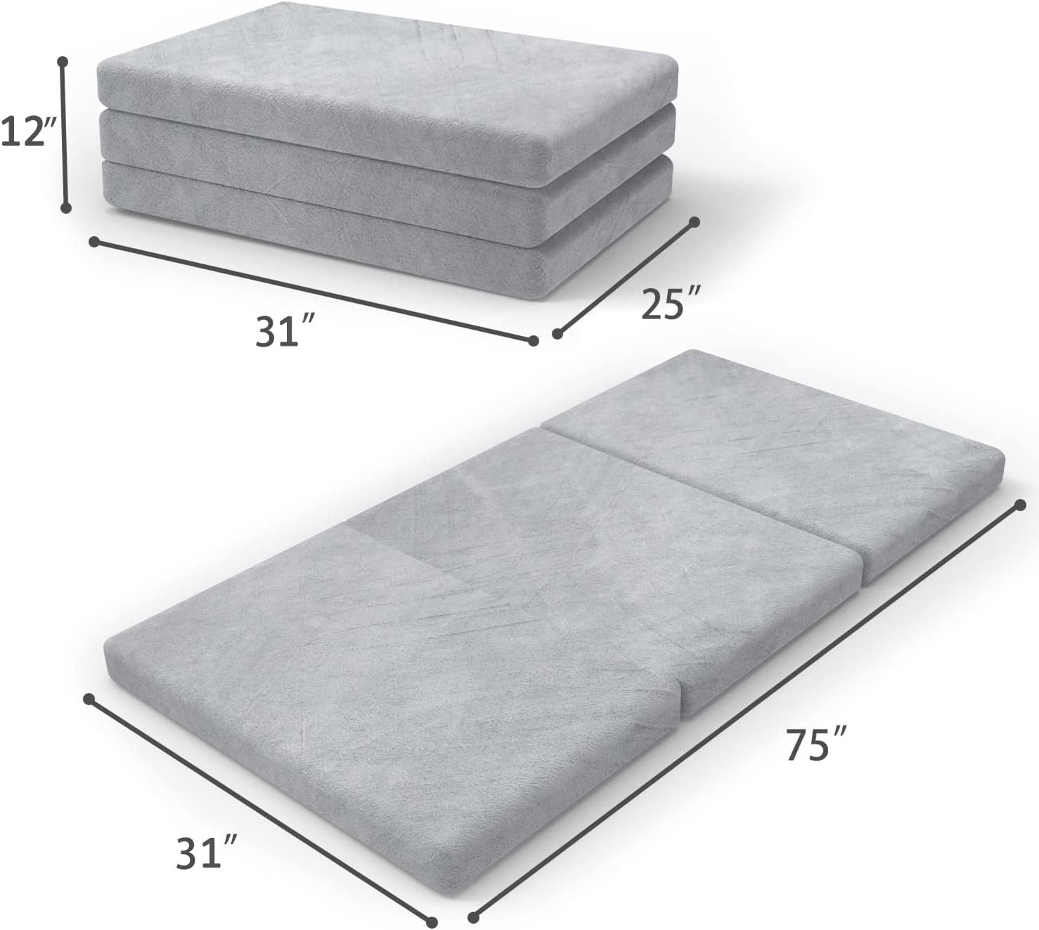 Tri Folding Mattress with Storage Bag 4″ Foldable Mattress Foam Topper Floor Cot
