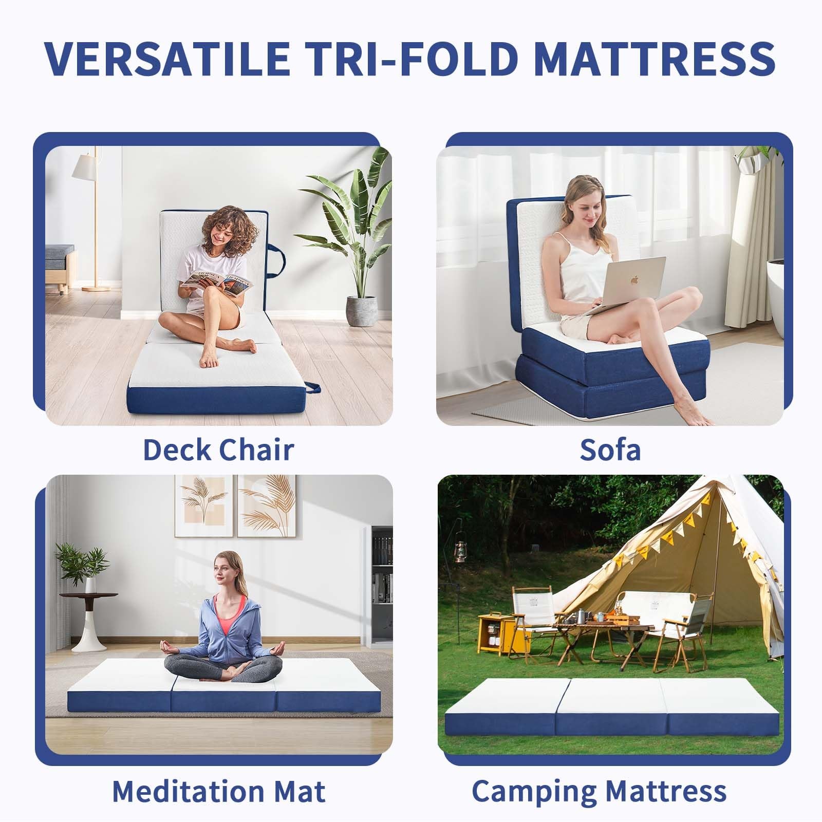 Folding Mattress Single Size,6 inch Memory Foam Tri Portable Trifold Mattress…