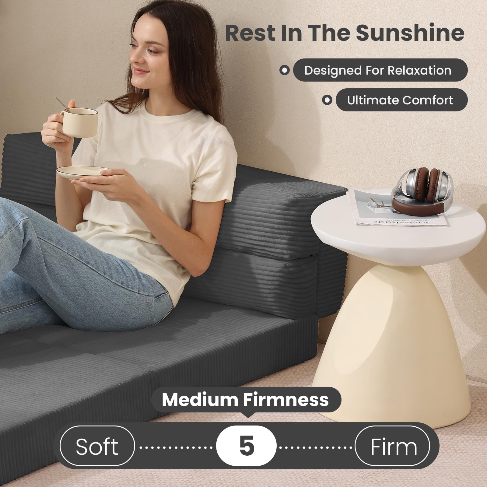 JUIKURY Folding Sofa Bed, Convertible Sleeper Chair with Pilow Full, Grey