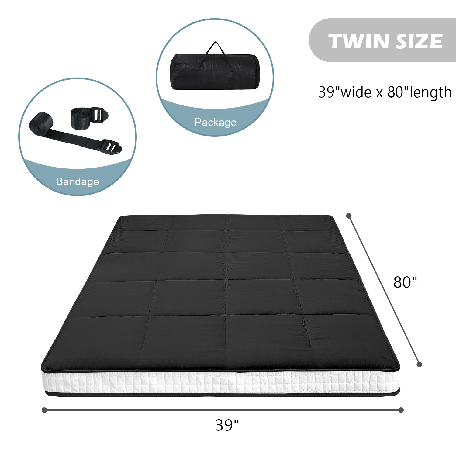 Japanese Floor Mattress Wave Quilting Shiki Futon Sleeping Pad Adults Twin Size