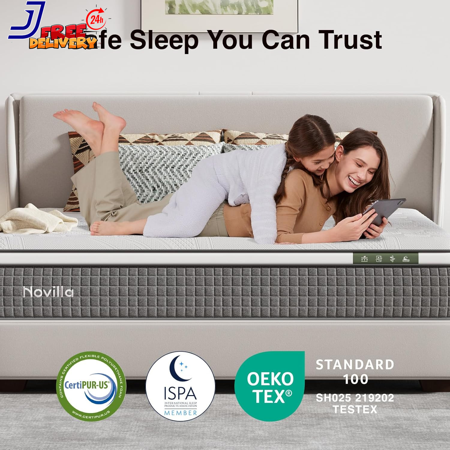 Mattress Queen 12 Inch Hybrid Cooling Gel Memory Foam Grey NAMS12QGYV36 Novilla