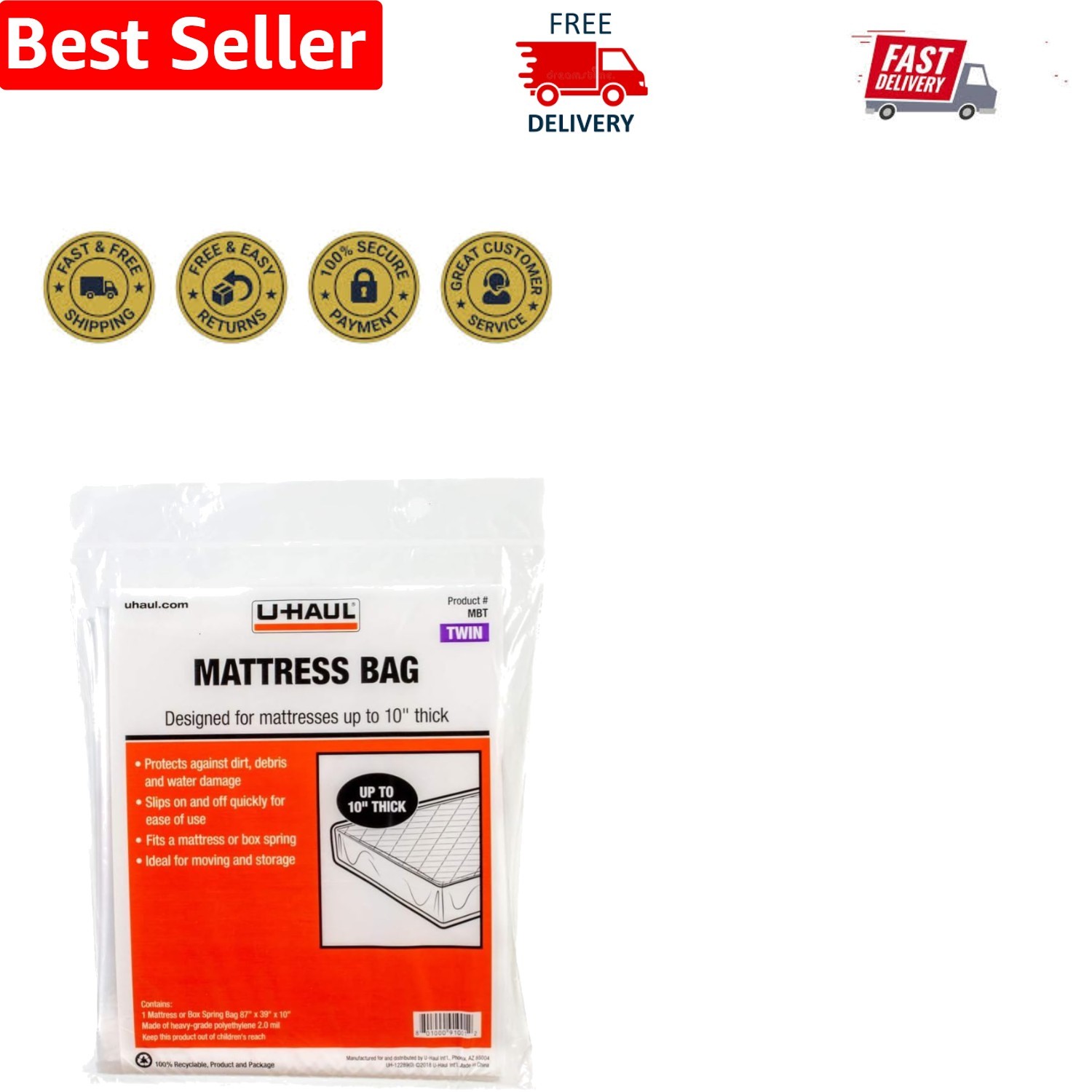 Water-Resistant Twin Mattress Storage Bag – Durable Clear Polyethylene 1-Pack
