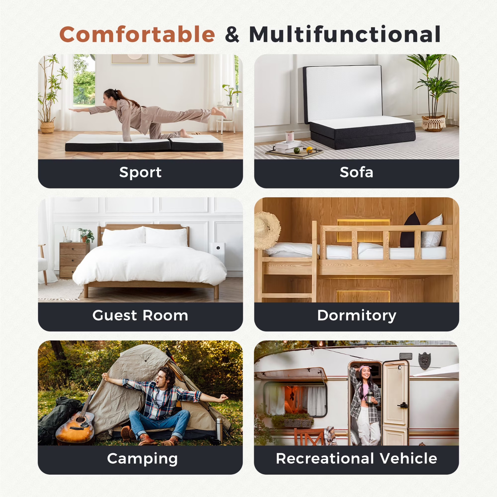 4-Inch Tri-Fold Memory Foam Mattress Topper Portable Camping Guest Bed