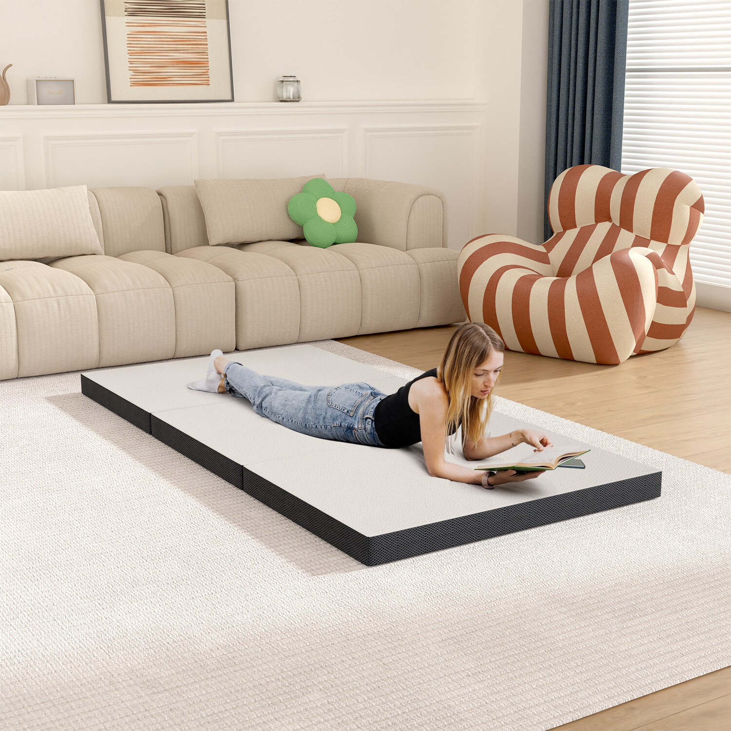 3 inch Folding Mattress Tri Fold Memory Foam Mattress Topper with Washable Cover
