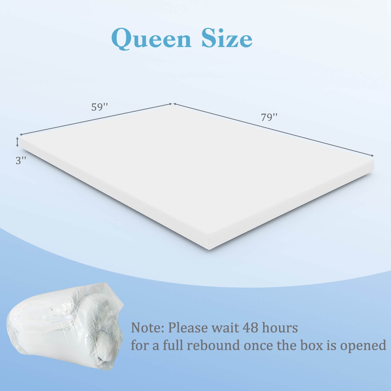 3″ Gel-Infused Memory Foam Mattress Topper w/ Removable & Washable Cover Queen