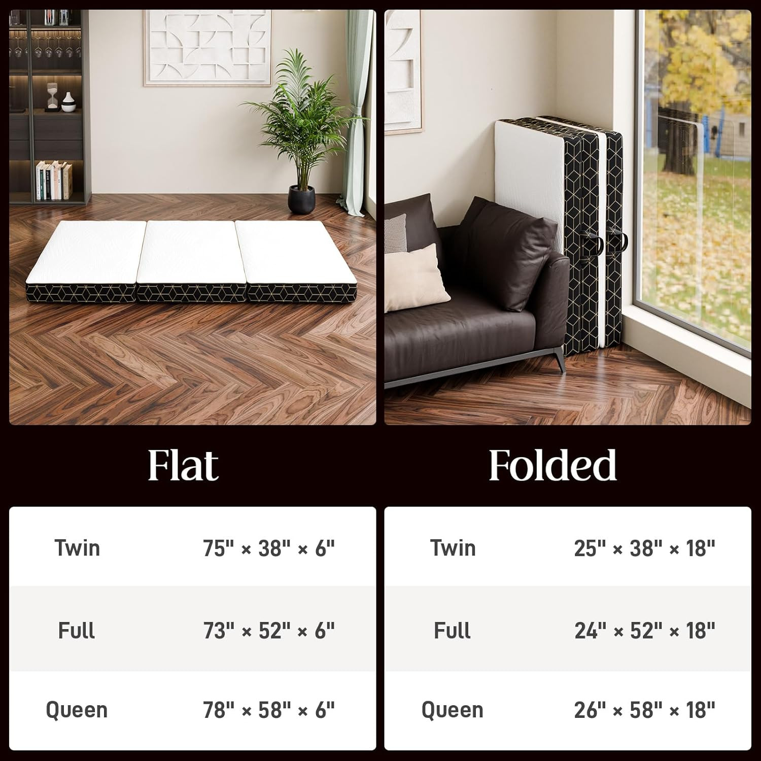 Portable Tri-Fold Memory Foam Mattress Twin – 4″ Folding Bed with Washable Cover