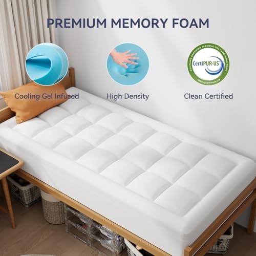 Dual Layer 3 Inch Memory Foam Mattress Topper for Twin XL Plush Support(white)