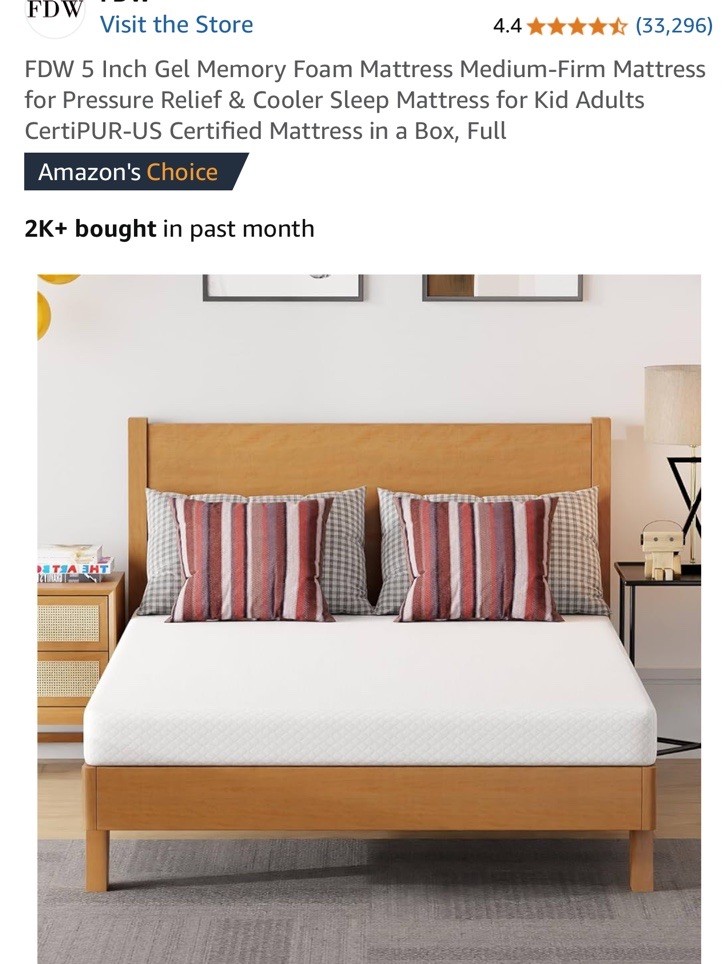 Breathable 5-Inch Gel Memory Foam Mattress – Medium Firm for Adults – Full Size