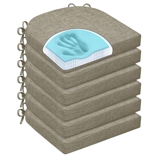 Chair Cushions for Dining Chairs, Non Slip Chair Pads with Ties Pack of 6 Khaki