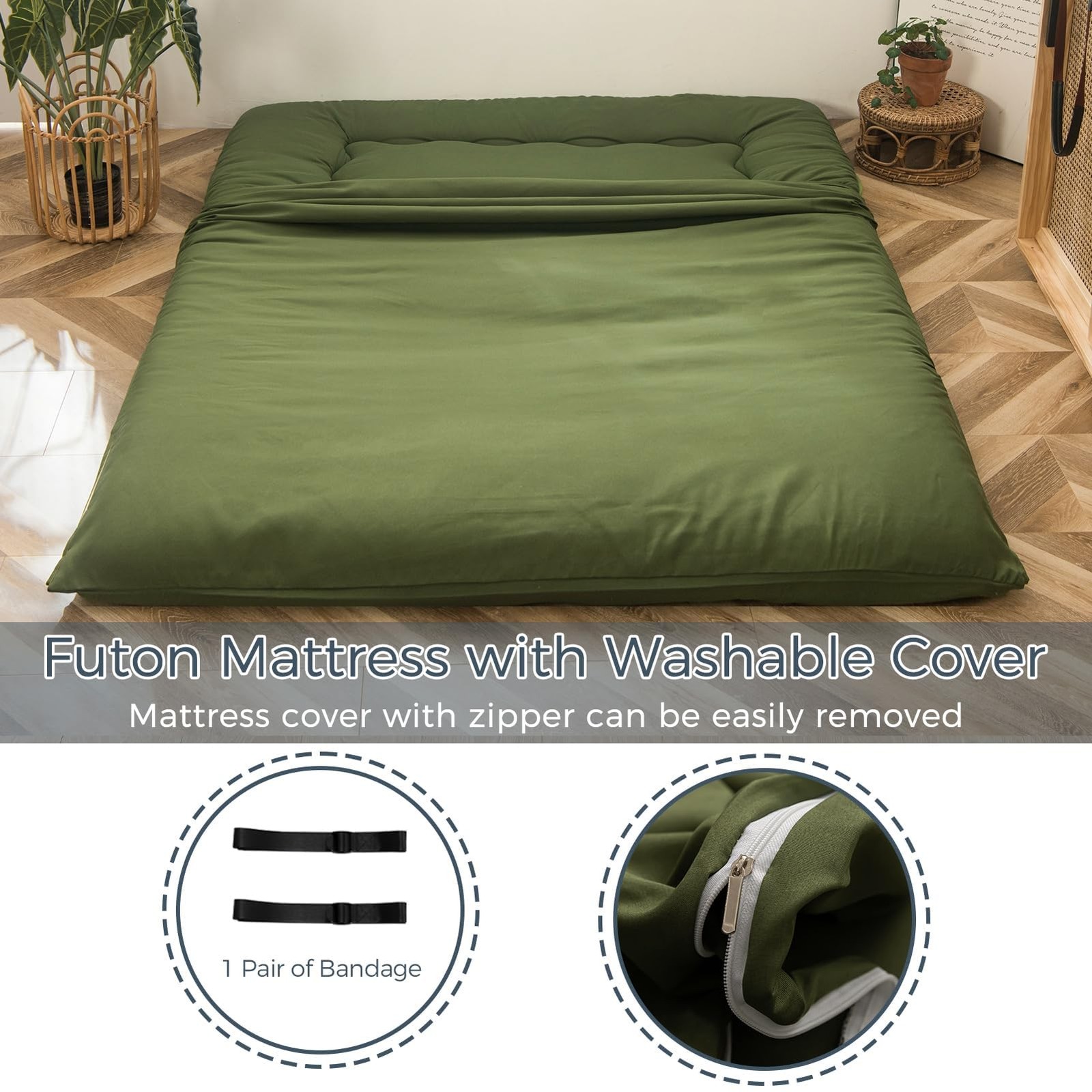 6 Inch Thick Japanese Floor Mattress Foldable Tatami Pad Adult Sleeping Mat Gree