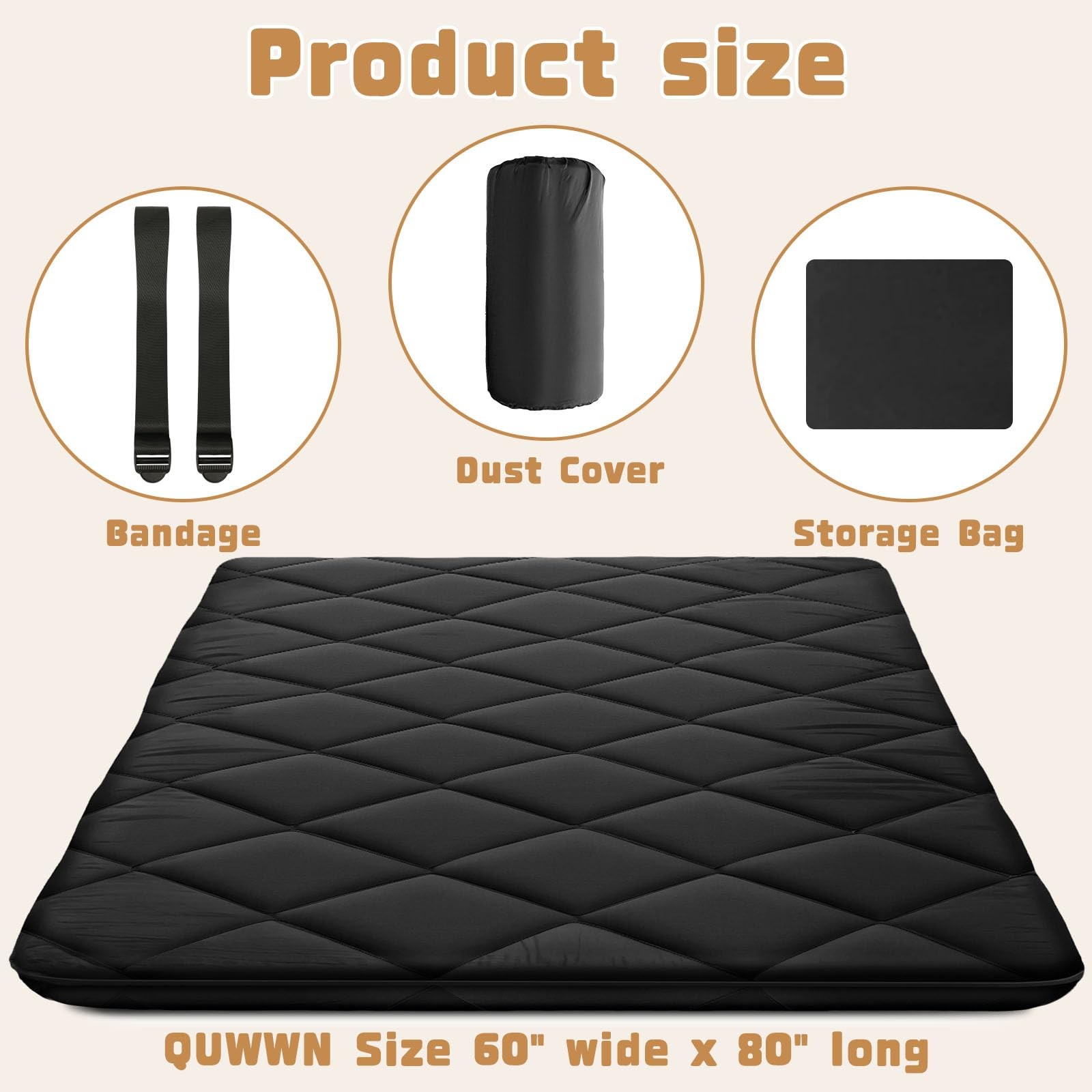 Japanese Futon Floor Mattress Queen Size 60″×80″, 3.9″ Thicken 5-Layer Japane…