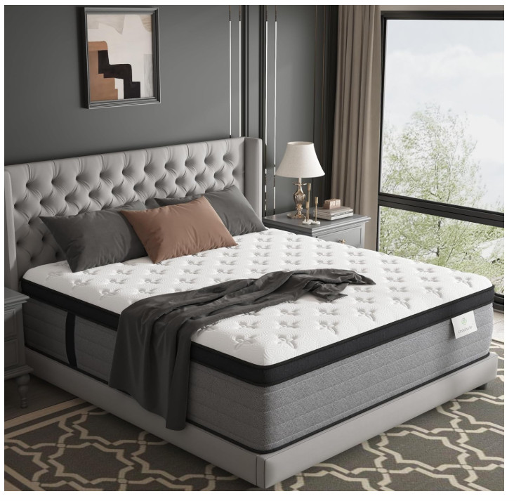 Onlylucky King Mattress 12 Inch Hybrid Firm 7 Zone Pocket Spring Support Bed