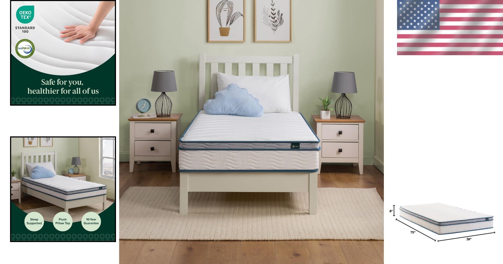 Spring Sensation 8” Twin Mattress – Luxurious Euro Top, Safe & Supportive